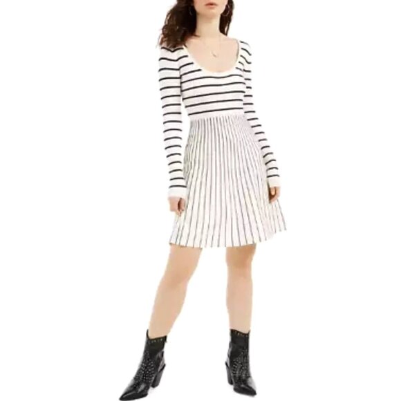 GUESS Dress Pullover Sweater Nash Knit Fit & Flare Stripe White Black S - Picture 1 of 3